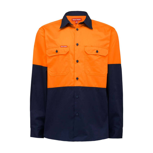 Hard Yakka Hi Vis Long Sleeve Shirt 3XL - Orange Navy - Safety Comfort