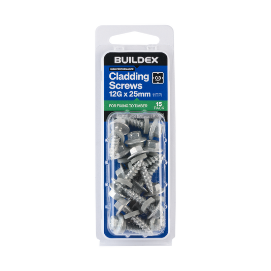 Buildex 12g x 25mm Cladding Screws - 15 Pack - Zinc-Alloy - Type 17 - Auzzistore
