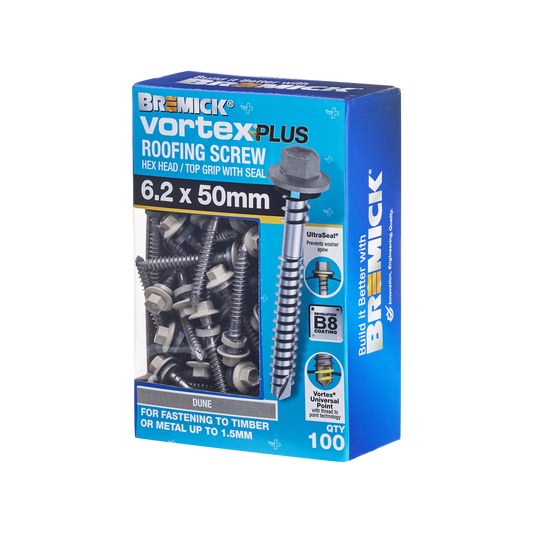 Bremick Vortex Plus Roofing Screw 6.2 x 50mm - Hex B8 - Dune - Box of 100 - Auzzistore