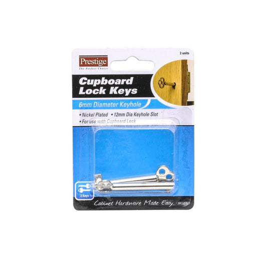 Prestige 6mm Cupboard Lock Key 2 Pack - Nickel Plated - Durable Design - Auzzistore