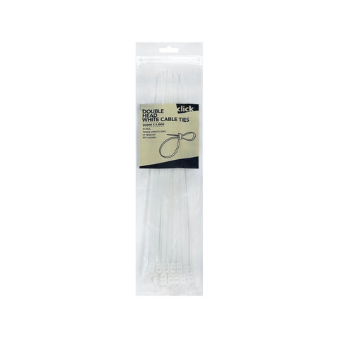 Click 300mm Double Headed Cable Tie 25 Pack - UV Resistant - White - Auzzistore