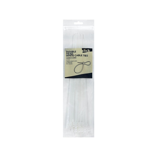 Click 300mm Double Headed Cable Tie 25 Pack - UV Resistant - White