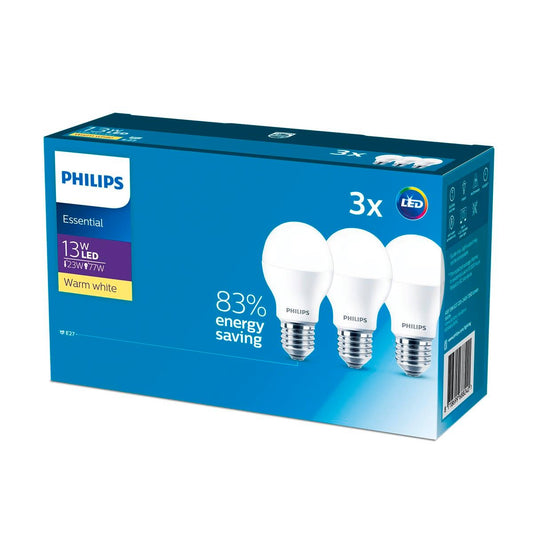 Philips A60 E27 LED Globe 1350lm Warm White 13W 3 Pack - 58mm x 104mm