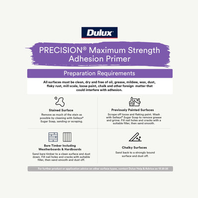 Dulux Precision White Primer 4L Water Based Maximum Strength Adhesion