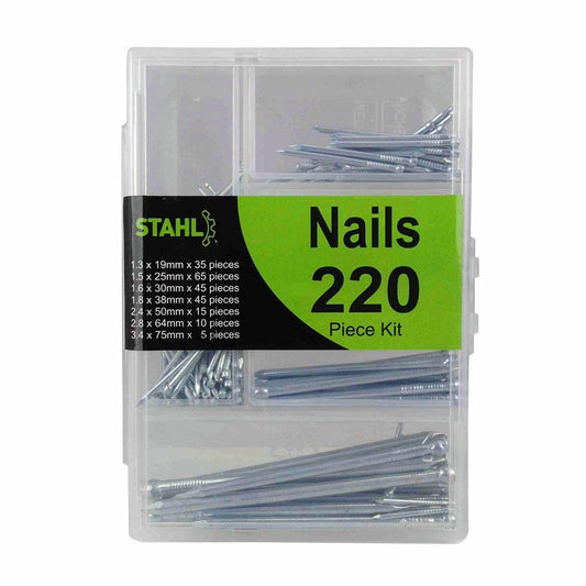 Stahl Handy Kit Nail Set - 220 Pce - Carbon Steel - Easy Storage - Auzzistore