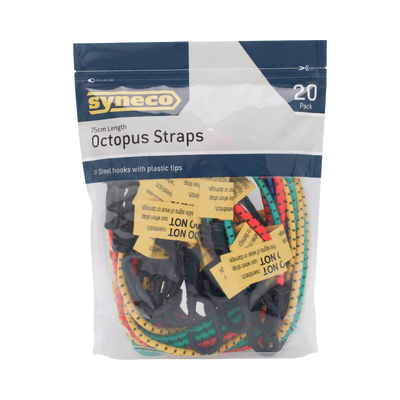 Syneco 75cm Tie Down Octopus Straps 20 Pack - Elasticised - Weather-Resistant