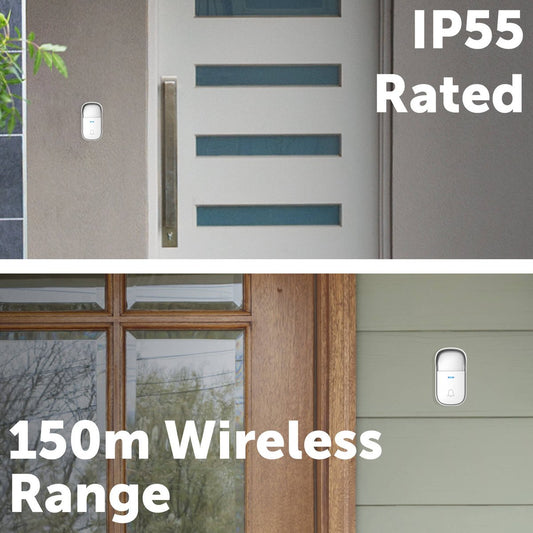 Arlec Plug in Door Chime - 150m Wireless Kinetic Push Button - White - Weatherproof – view 2 - Auzzistore