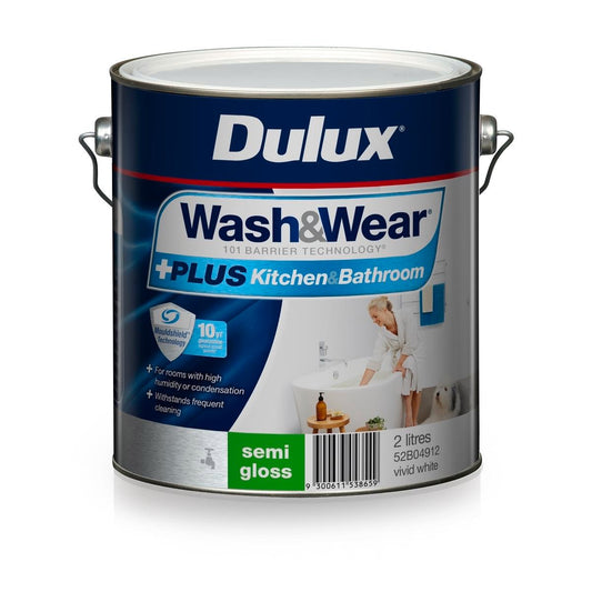 Dulux Interior Paint Wash Wear Plus 2L Semi Gloss Vivid White - Auzzistore