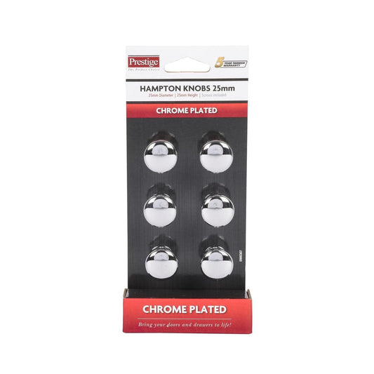 Prestige 25mm Chrome Plated Hampton Knob Zinc Alloy 6 Pack