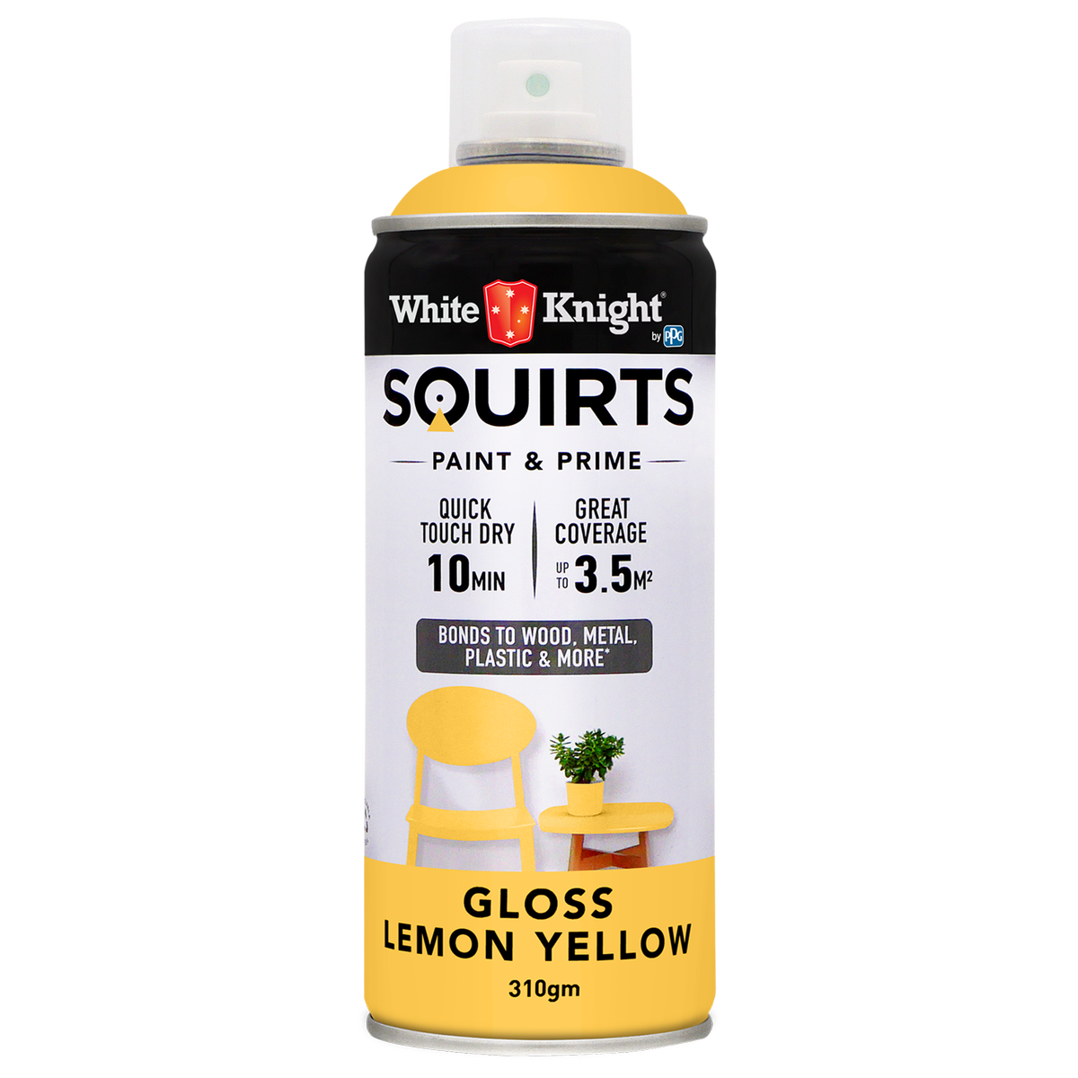 White Knight Squirts Lemon Yellow Gloss Spray Paint 310g Durable Finish