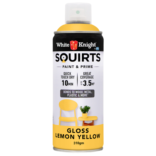 White Knight Squirts Lemon Yellow Gloss Spray Paint 310g Durable Finish