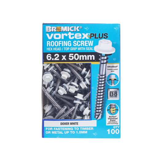 Bremick Vortex Plus Roofing Screw 6.2 x 50mm - Hex B8 - Box of 100 - Watertight – view 2 - Auzzistore