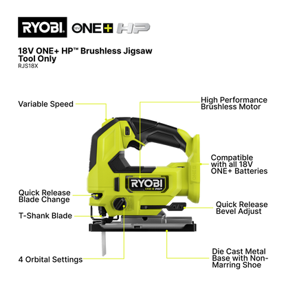 Ryobi Brushless Jigsaw - Tool Only - 18V - Quick Release Blade