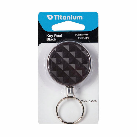 Titanium 900mm Pull Cord Key Reel - 90cm Retractable Nylon Cord - Steel Clip