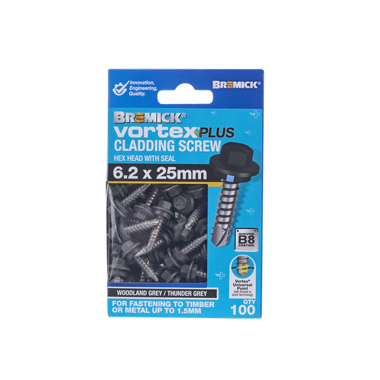 Bremick Hex Vortex Plus Cladding Screw 6.2 x 25mm - 100 Pack - B8 Coating – view 2 - Auzzistore
