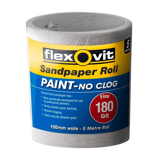 Flexovit 180 Grit Sandpaper Roll 115mm x 5m Paper No Clog Benefit - Auzzistore