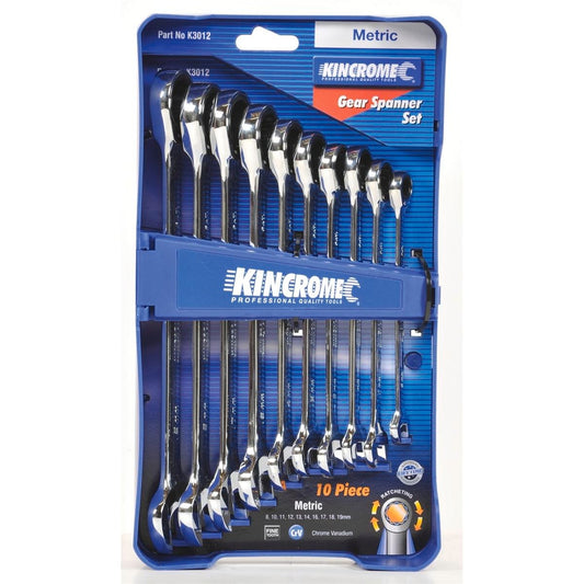 Kincrome 10 Piece Metric Gear Spanner Set - Cr-V Steel - Ratcheting