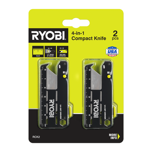 Ryobi 4 in 1 Compact Knife Set - 2 Piece - 30mm x 8mm x 74mm - Multi-Tool - Auzzistore