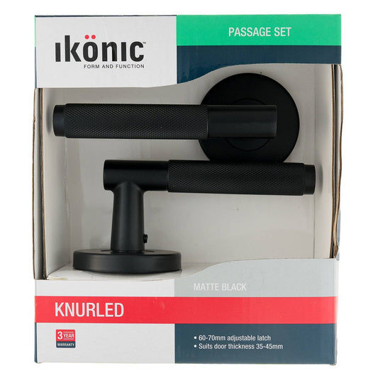 Ikonic Black Matte Knurled Passage Lever Set - 1 Pack - 1125mm x 65mm - Stylish Design – view 2 - Auzzistore