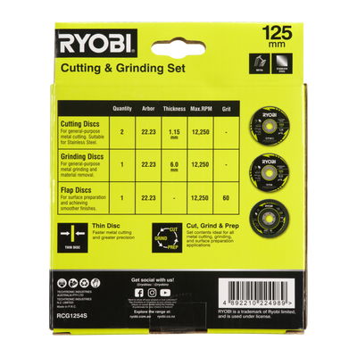Ryobi 4 Piece Cutting and Grinding Set - 125mm - Metalworking Precision