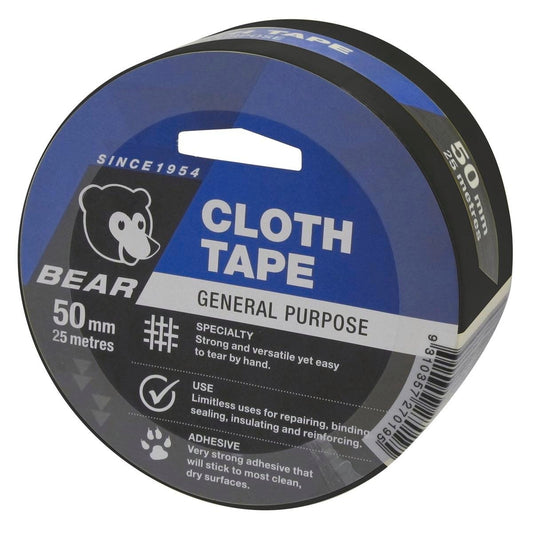 Norton Bear Black Cloth Tape - 50mm x 25m - Strong Flexible Adhesive