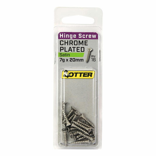 Otter Satin Chrome Hinge Screws 7 x 20mm - 16 Pack - Auzzistore