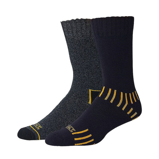 Dewalt Work Cotton Socks 2 Pack Crew Size 10-13 - Moisture Control, Comfort