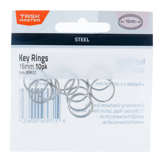 Taskmaster 16mm Key Ring - 10 Pack Weather Resistant Steel Durable