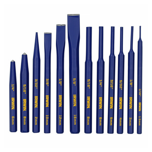 Irwin 12 Piece Cold Chisel and Punch Set - Forged Steel - 160mm x 231mm - Auzzistore