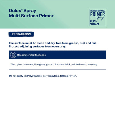 Dulux Spray Paint Multi Surface Primer 340g - Quick-Drying - White