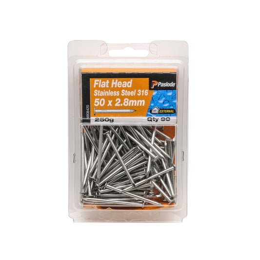 Paslode Flat Head Nails 50mm 316 Stainless Steel 90 Pack - Auzzistore