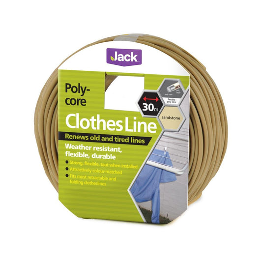 Jack Poly Core Clothesline 30m Sandstone 3mm Strong Flexible Line