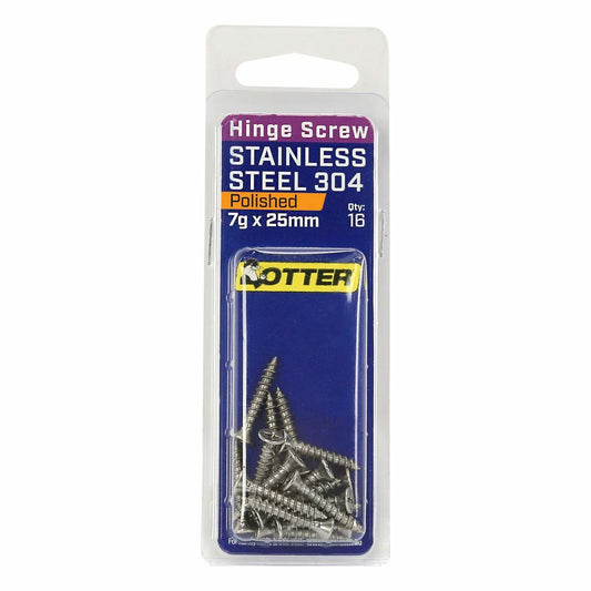 Otter 7 x 25mm Polished Stainless Steel 304 Hinge Screws - 16 Pack - Auzzistore