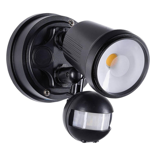 Brilliant Black Raptor III Single LED Sensor Light - 800 Lumens - Wall Mount
