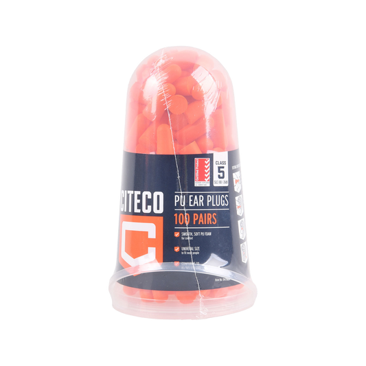 Citeco Class 5 Ear Plugs 100 Pack Dispenser - Noise Reduction 26.1dB - PU Foam