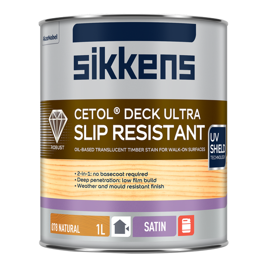 Sikkens Natural Cetol Deck Ultra Slip Resistant 1L - 110mm x 135mm - Satin Finish - Auzzistore
