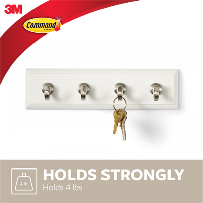 Command White Key Rail Rack 1 Pack - 204mm Plastic - Damage-Free Hanging