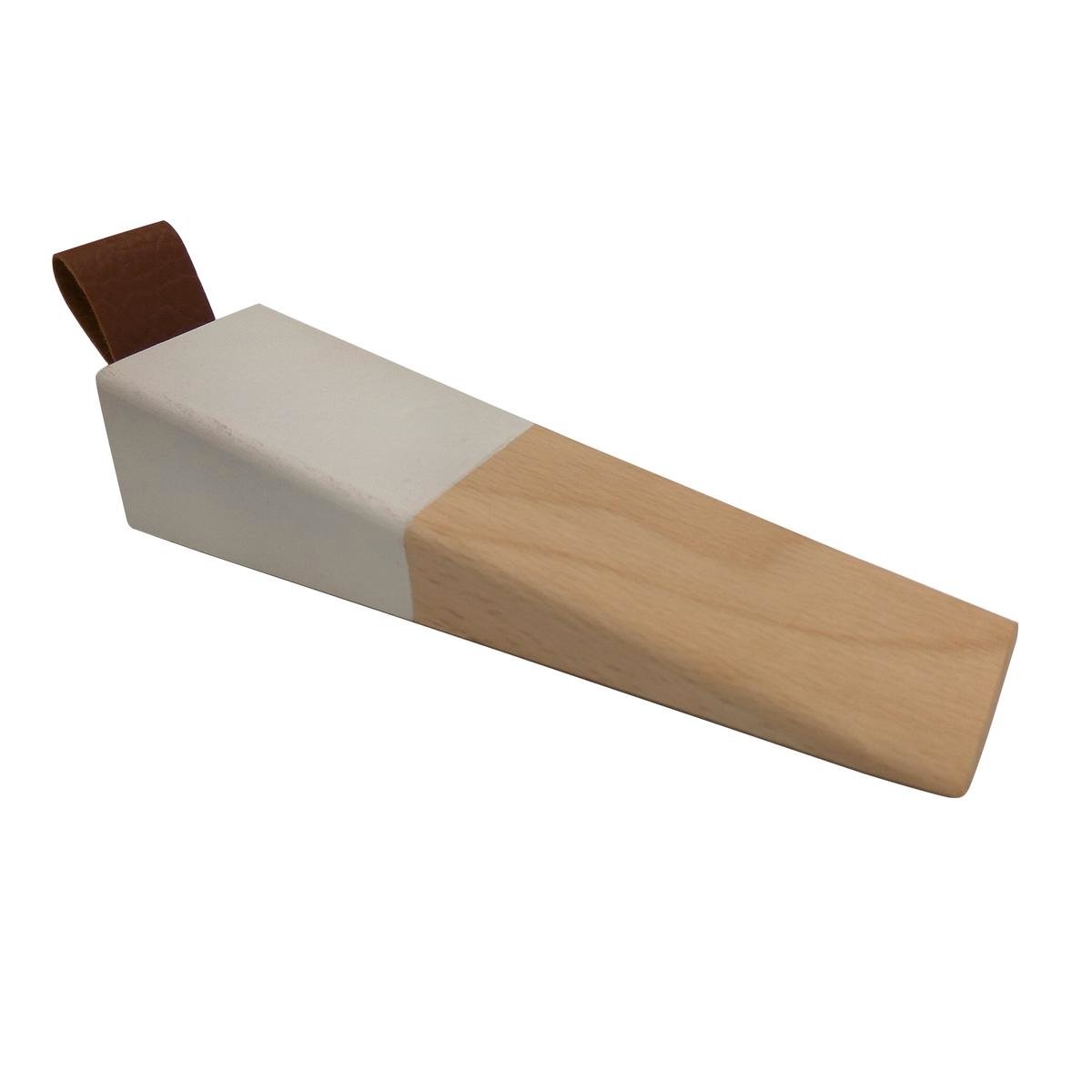 Adoored White Band Leather Strap Timber Door Wedge - 43mm - Durable