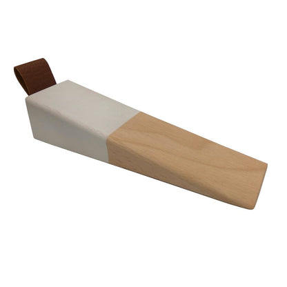 Adoored White Band Leather Strap Timber Door Wedge - 43mm - Durable