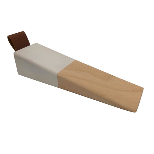 Adoored White Band Leather Strap Timber Door Wedge - 43mm - Durable