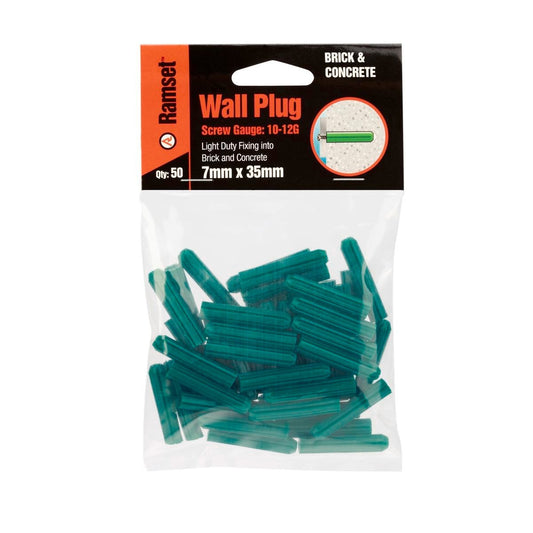 Ramset Wall Plugs - 7 x 35mm - Plastic - Light Duty - 50 Pack - Auzzistore