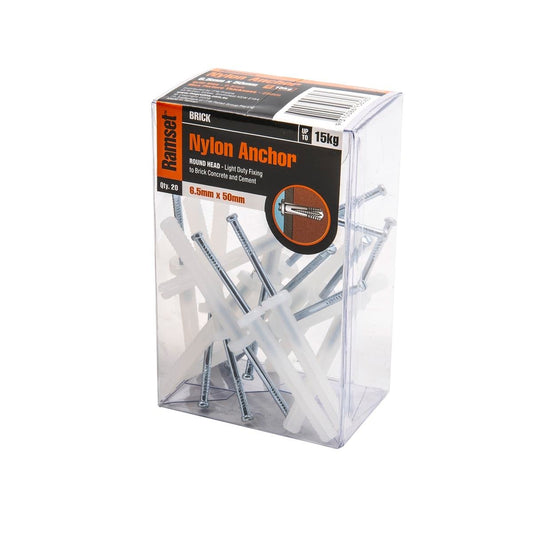 Ramset Nylon Anchor - 6.5mm x 50mm - Gold Passivated - 20 Pack - Auzzistore