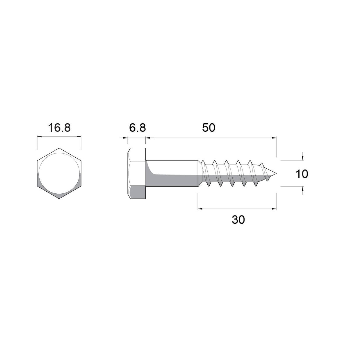 Zenith Hex Head Coach Screws M10 x 50mm Stainless Steel 12 Pack
