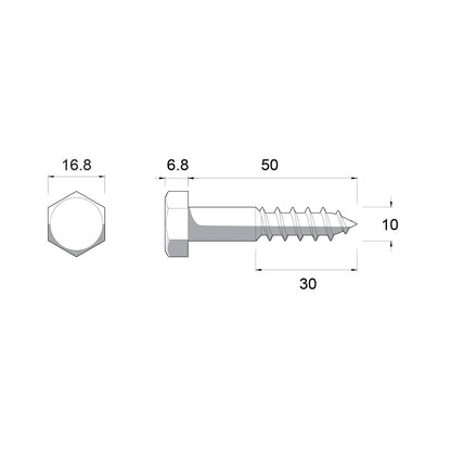 Zenith Hex Head Coach Screws M10 x 50mm Stainless Steel 12 Pack