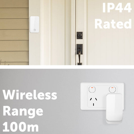 Arlec Plug in Door Chime - 100m Wireless Kinetic Push Button - White - Weatherproof - 38 Chime Tones – view 2 - Auzzistore