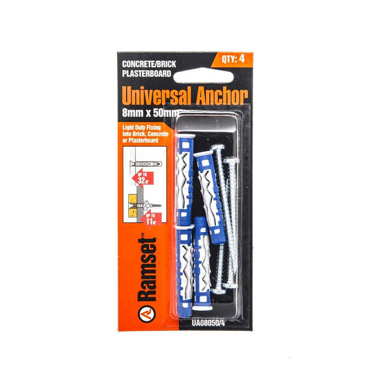 Ramset Universal Anchor 8mm x 50mm 4 Pack Strong Holding Power - Auzzistore