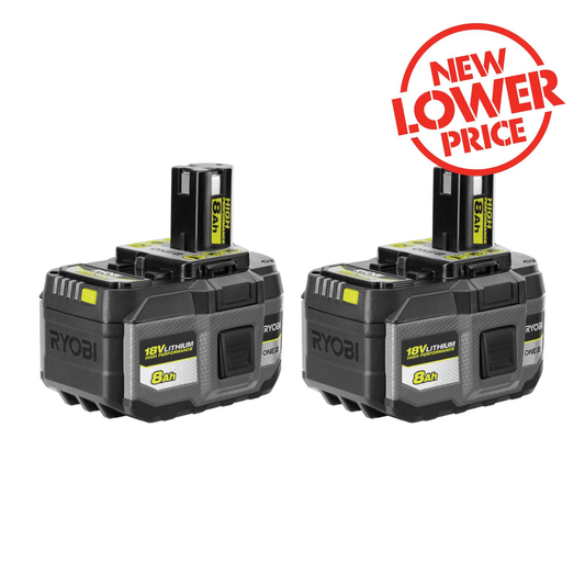 Ryobi 18V ONE+ High Performance 8.0Ah Battery Twin Pack - 2 Batteries - RB188080X - IntelliCell Technology - Deep Discharge Protection