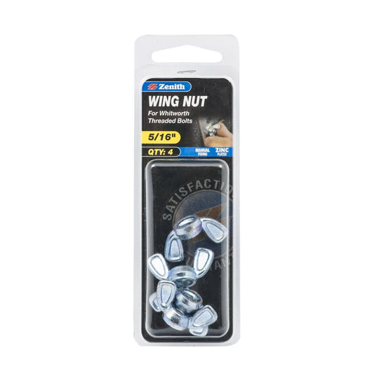 Zenith 5/16" Zinc Plated Wing Nuts – 4 Pack - Auzzistore