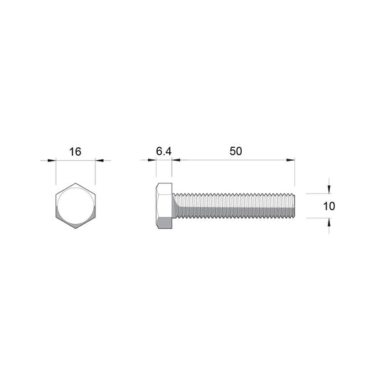 Zenith Zinc Plated Hex Head Bolts and Nuts - M10 x 50mm - 4.6 Grade Steel - Coarse Thread - Indoor Use – view 2 - Auzzistore