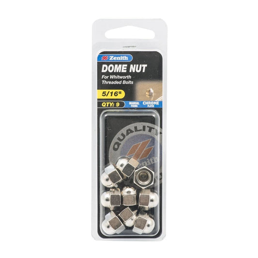 Zenith Dome Nuts - 5/16" - Steel - Chrome Plated - 9 Pack - Auzzistore